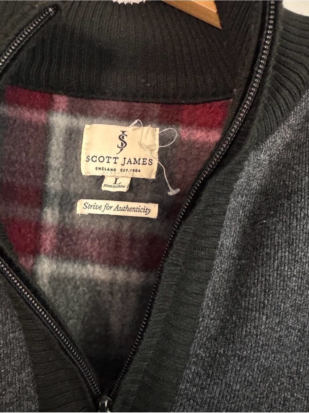 Scott James England Fleece Lined Gray Quarter Zip Sweater Large L - Picture 2 of 5